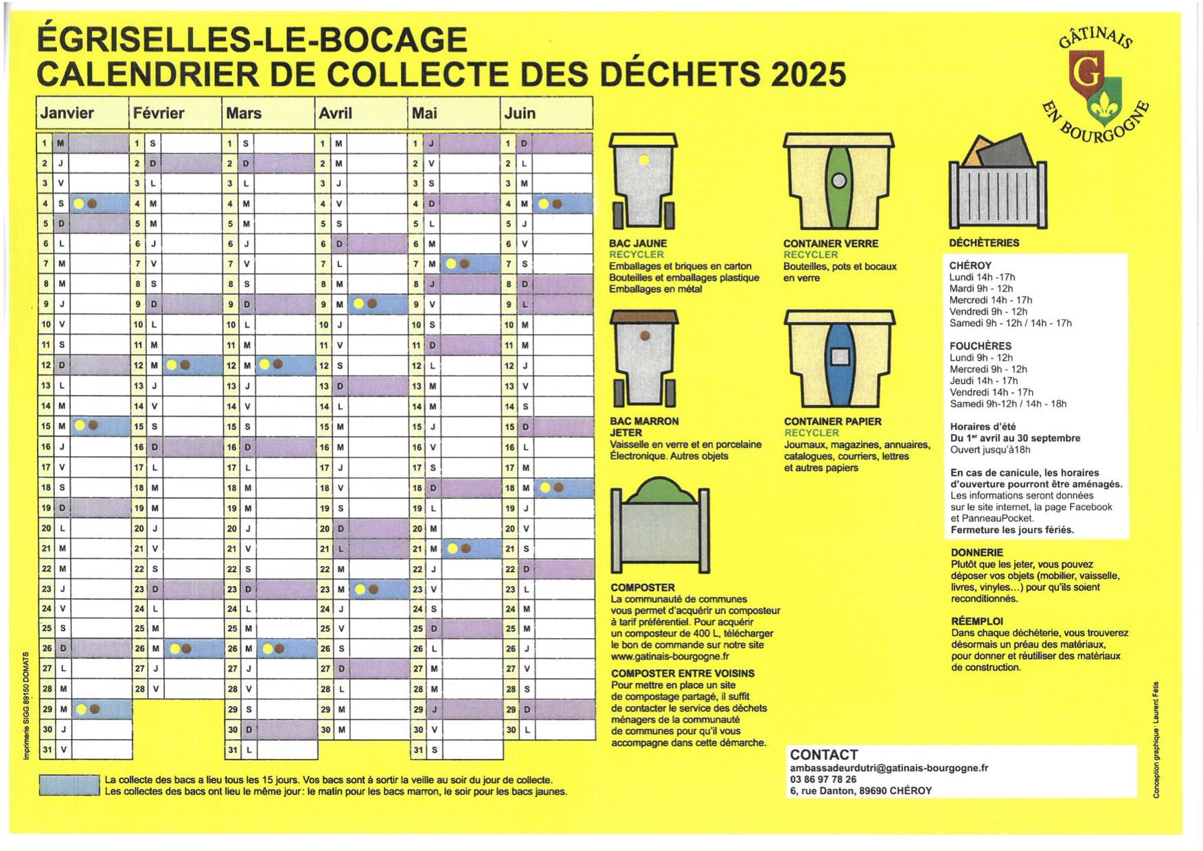 Calendrier dechets 2025